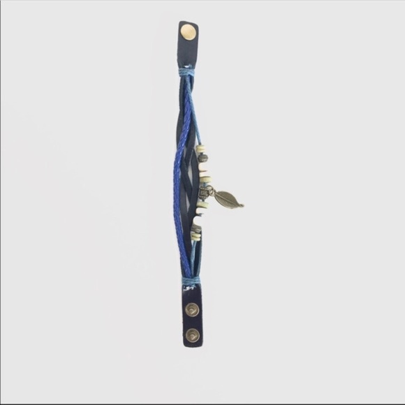 Boho Chic Blue Feather Charm Bracelet - Picture 2 of 4